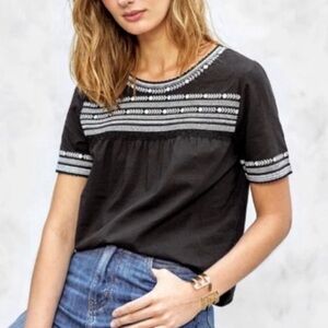 Sezane Black Cotton Embroidered Blouse